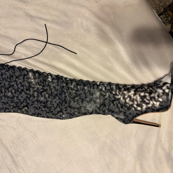 Black & Grey Tie Up Thigh Boots - Picture 6 of 6